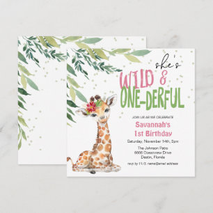 Grüne Safari-Giraffe Wild One 1. Geburtstag Einladung