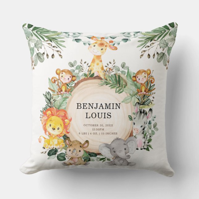 Grüne Safari Jungle Baby Animals Kinderzimmer Deko Kissen (Vorderseite)
