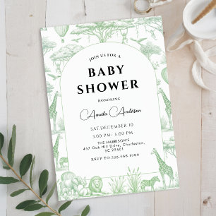 Grüne Safari-Toile-de-Jouy-Jungen-Baby-Party Einladung