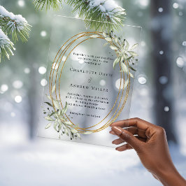 Grüne Sage Goldrahmen klare Hochzeit Acryleinladungen