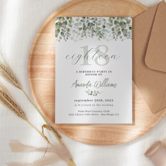 Grüne Sage Green 18. Geburtstag Einladung (Von Creator hochgeladen)