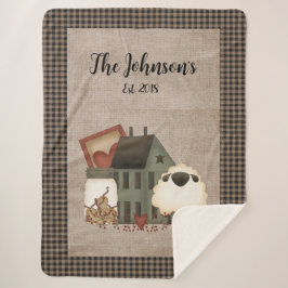 Grüne Saltbox-Zuhause mit Schafen Sherpadecke