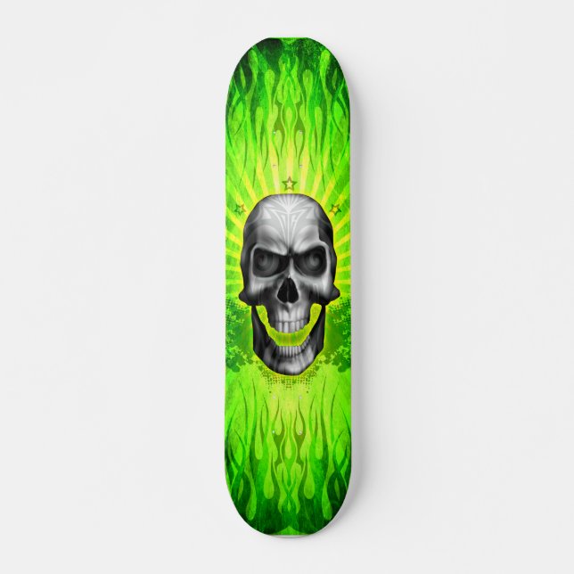 Grüne Schädel-Flammen Skateboard (Vorne)