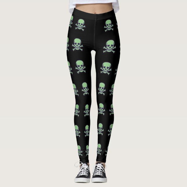Grüne Schädel große Schädel Leggings (Vorderseite)