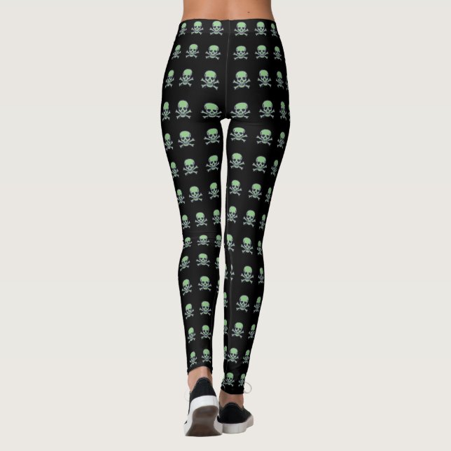Grüne Schädel Schwarze kleine Schädel Leggings (Rückseite)