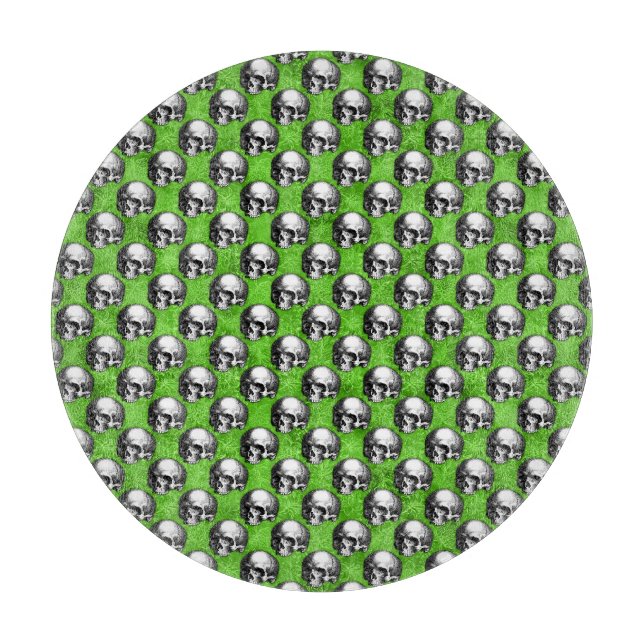 Grüne Schädel und Sonnenblumen, Design 6 Schneidebrett (Vorderseite)