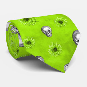Grüne Schädel und Sonnenblumen-Serie Design 1  Krawatte