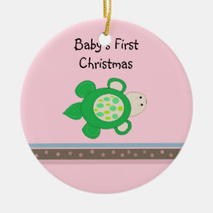 Grüne Schildkröte Baby's erstes Weihnachten Keramik Ornament