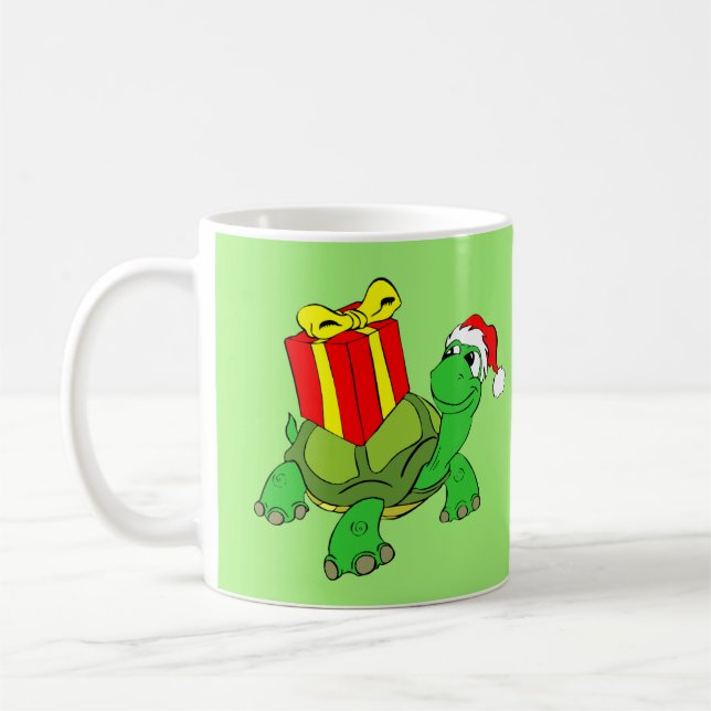 Grüne Schildkröte mit Weihnachtsgeschenk Klassisch Tasse (Links)