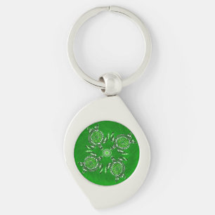 Grüne Schildkröten Dot Art, Metallkeyring Schlüsselanhänger