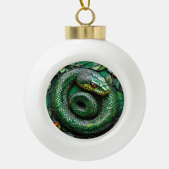 Grüne Schlange Keramik Kugel-Ornament (Vorderseite)