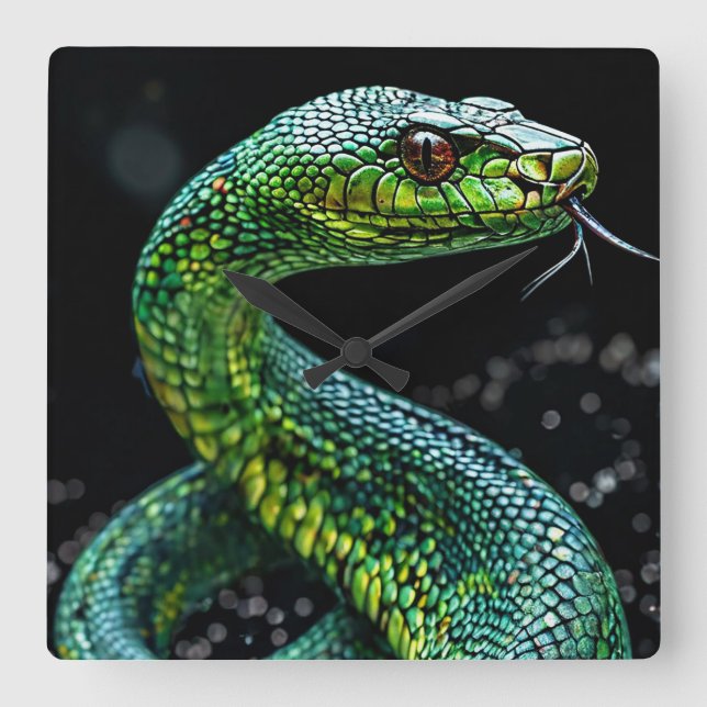 Grüne Schlange Quadratische Wanduhr (Vorderseite)