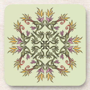Grüne Schlangen Floral Mandala Botanische Fantasie Getränkeuntersetzer