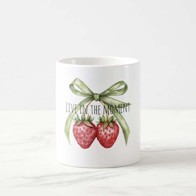 Grüne Schleife Rote Erdbeeren Obst Kaffeetasse (Mittel)