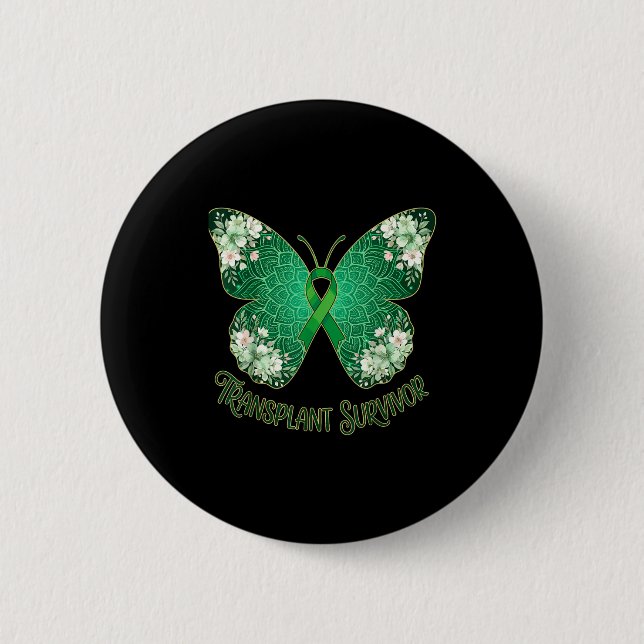 Grüne Schleife Schmetterling Mandala Transplantati Button (Vorderseite)