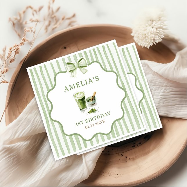 Grüne Schleifenstreifen Matcha Geburtstag Serviette (Von Creator hochgeladen)