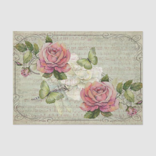 Grüne Schmetterlinge in einem Rosenparadies Seidenpapier (Vorderseite)