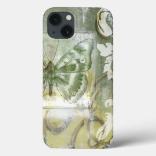 Grüne Schmetterlings-Einfügung mit Ironwork-Tor iPhone 13 Hülle