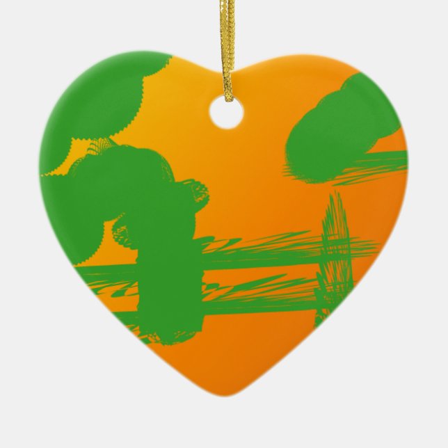 grüne Schmuckstücke in Orange Keramikornament (Vorne)