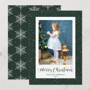 Grüne Schnee-Schneeflocken-Foto-Weihnachtskarten Feiertagskarte