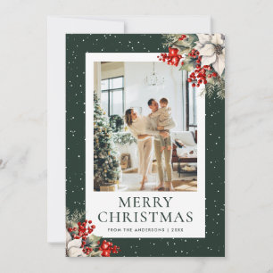 Grüne Schneebotanik-Foto-Weihnachtskarte Feiertagskarte