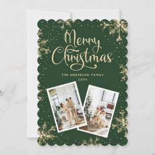 Grüne Schneeflocken 2 Foto Weihnachtskarte Feiertagskarte
