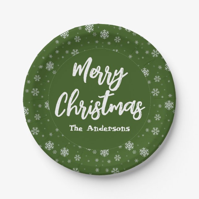 Grüne Schneeflocken Einfache Elegante Frohe Weihna Pappteller (Vorderseite)