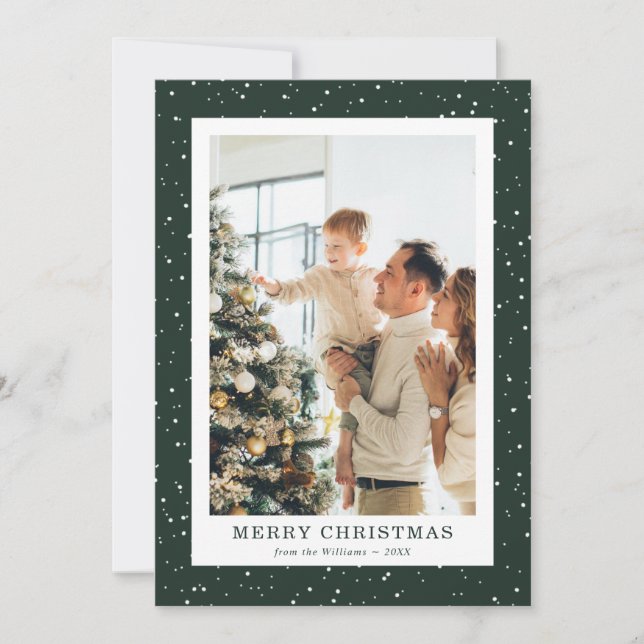 Grüne Schneefoto-Weihnachtskarte Feiertagskarte (Vorderseite)