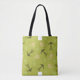 Grüne Schwalbe Blume Muster Tote Tasche