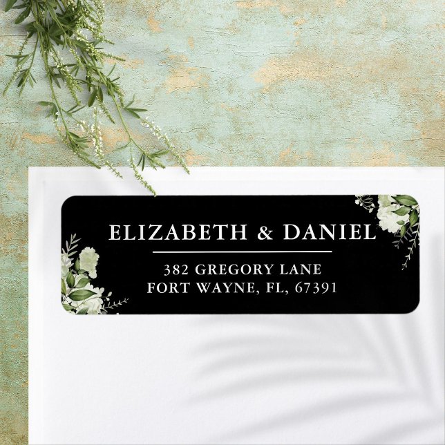 Grüne Schwarz-Weiß-Hochzeit-Rücksendeadresse (Greenery Black And White Wedding Return Address Label)