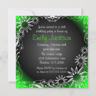 Grüne Schwarz-weiße Blüte, süß 16 Blumenladen Einladung