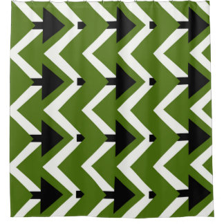 Grüne Schwarz & Weiße Chevron-Duschvorhang – Bold Duschvorhang