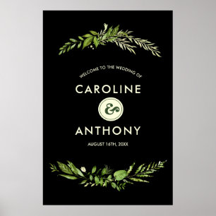 Grüne schwarze Botanische Hochzeitsstipps Begrüßun Poster
