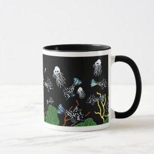 Grüne schwarze Fisch-Quallen-Korallen-Tasse Tasse
