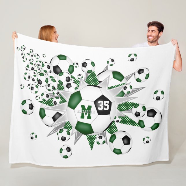 grüne schwarze Fußball-Bälle Stars Mädchen benenne Fleecedecke (Beispiel)