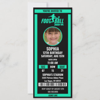Grüne schwarze Fußball-Ticket-Geburtstagsfoto Einladung