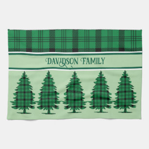 Grüne schwarze, gemütliche Tartan Pine Trees Geschirrtuch