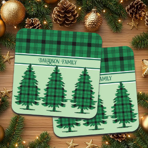 Grüne schwarze, gemütliche Tartan Pine Trees Getränkeuntersetzer