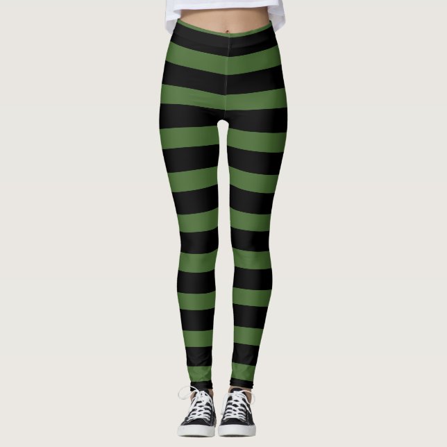 Grüne schwarze gestreifte Hexe Halloween Legging Leggings (Vorderseite)