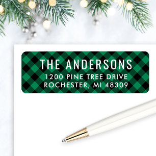 Grüne schwarze Karo-Tannen-Weihnachts-Adresse