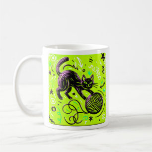 Grüne schwarze Katze Kaffeetasse