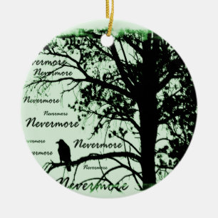 Grüne Schwarze u. Weiß Raven Nevermore Silhouette Keramik Ornament