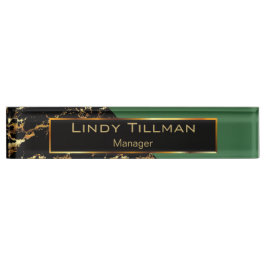 Grüne, schwarze und goldene Marmor Namensplakette