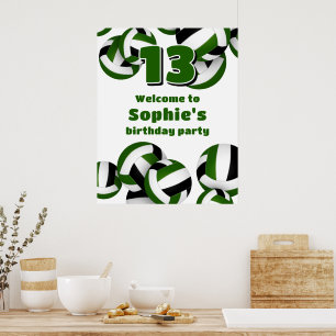 grüne schwarze Volleybälle Geburtstagsfeier Willko Poster