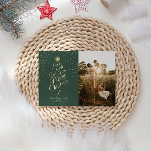 Grüne sehr fröhliche Weihnachtsbaum-Familienporträ Folien Feiertagskarte