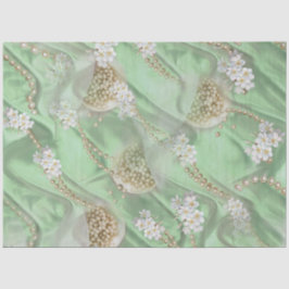 Grüne Seide und Elfenbein-Perlen Seidenpapier