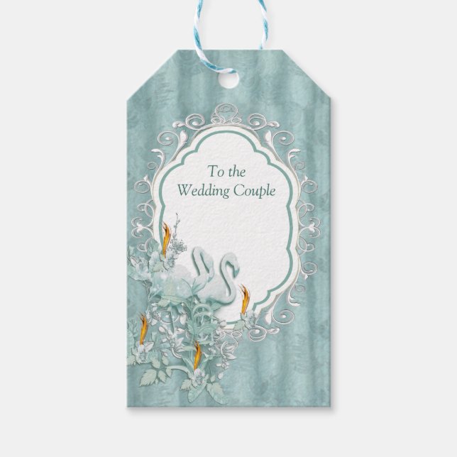 Grüne Seidendraht und Flamingos-Blume Geschenkanhänger (Vorderseite)