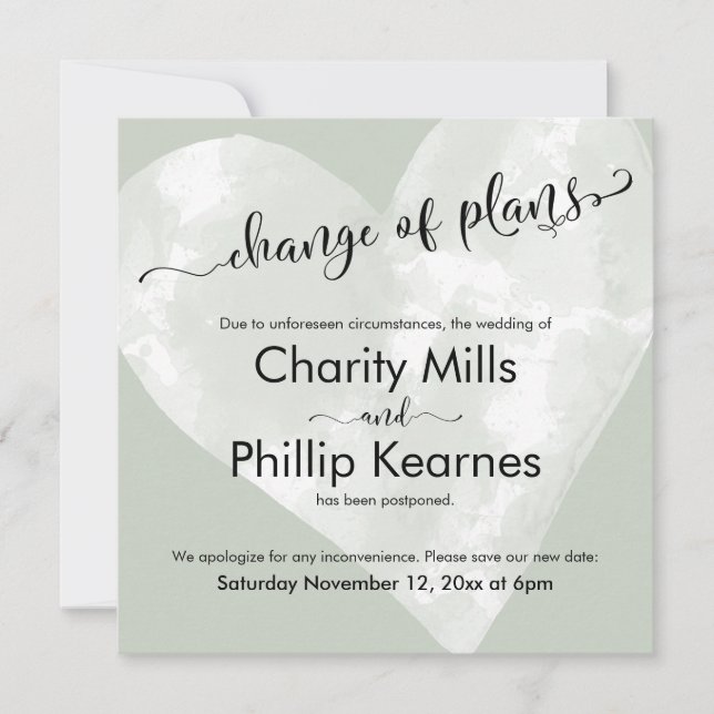 Grüne Seite des Herzens vertagt Hochzeitänderung P (Vorderseite)