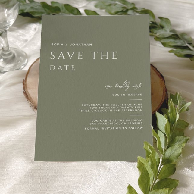 Grüne Seite Minimalistisch Elegante Hochzeit Save The Date (Von Creator hochgeladen)