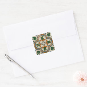 Grüne Senfspanische Blumenmuster Geometrische Azul Quadratischer Aufkleber